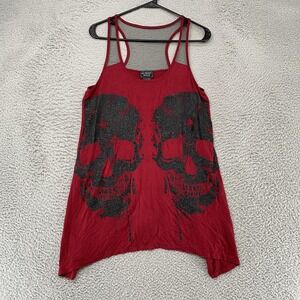 Midnight Hour Tank Top Womens Medium Red Skull Glitter‎ Racerback Tunic Goth